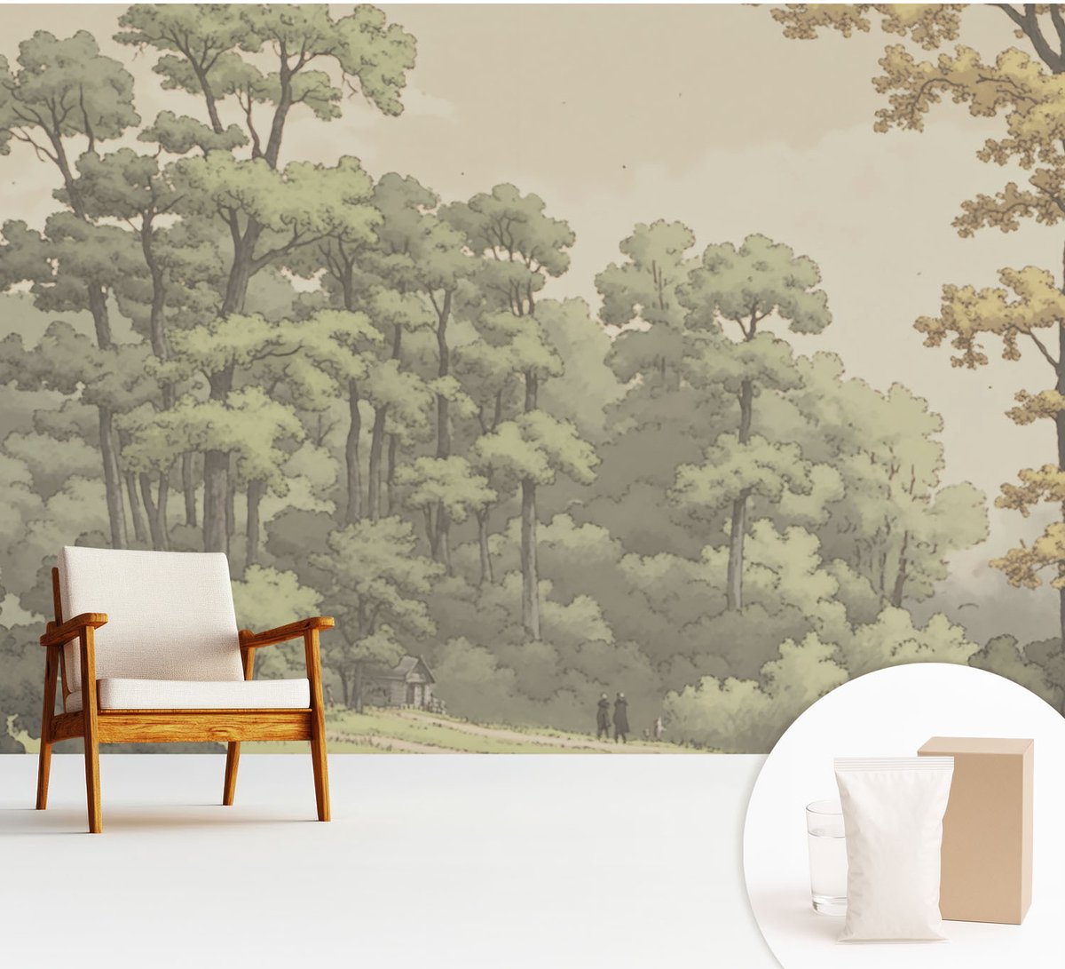 Wallfluent Fotobehang - Groente Vliesbehang - 312x219 cm - Idylle In Het Bos Muurschildering - Slaapkamer behang Landschappen - Fotobehang Vlies - Slaapkamer behang