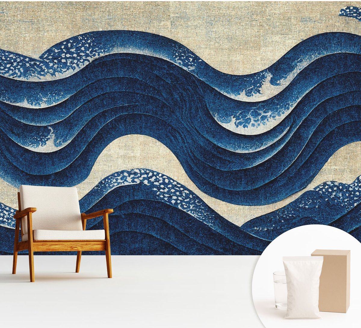 Wallfluent Fotobehang - Marine Vliesbehang - 312x219 cm - Oceanische Vormen Fotobehang Vlies - Woonkamer behang Abstractie - Muurschildering - Woonkamer behang