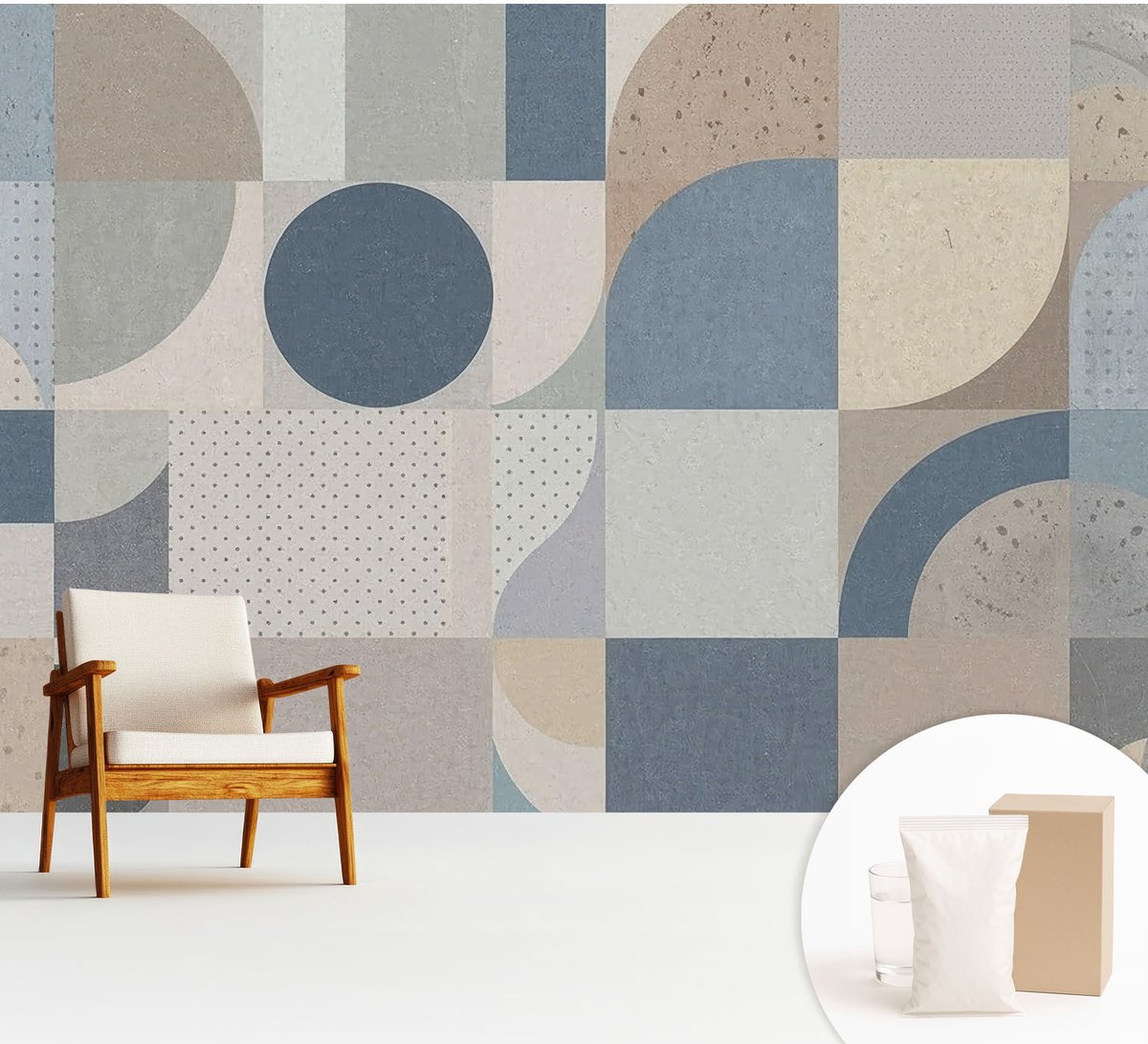 Wallfluent Fotobehang - Grijs Vliesbehang - 312x219 cm - Geometrische Mozaïek Muurschildering - Slaapkamer behang Geometrie - Fotobehang Vlies - Gang behang