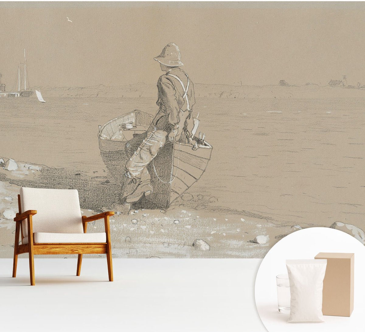 Wallfluent Fotobehang - Grijs Vliesbehang - 312x219 cm - Nostalgische Scène Muurschildering - Slaapkamer behang Landschappen - Fotobehang Vlies - Slaapkamer behang