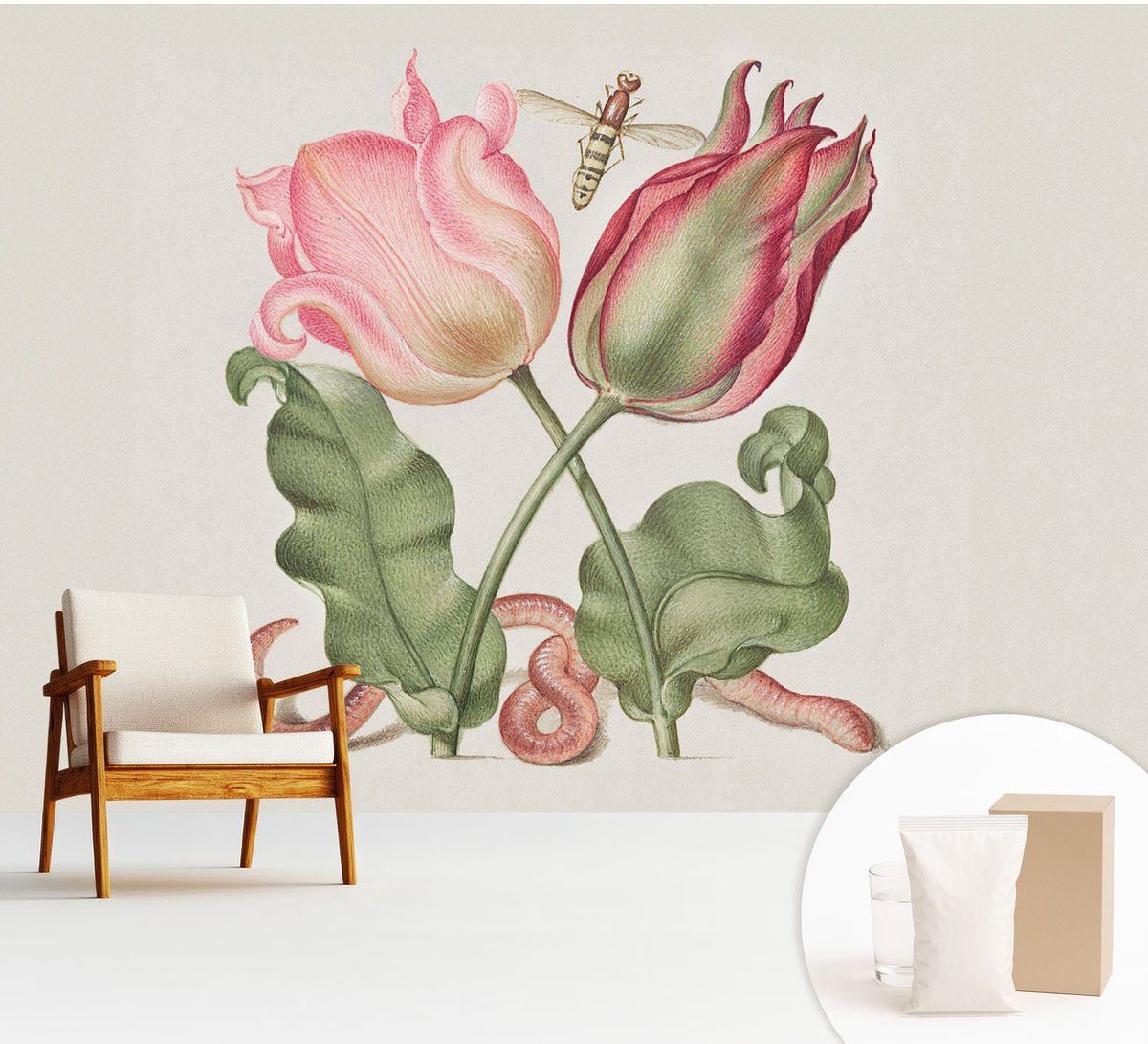 Wallfluent Fotobehang - Romig Vliesbehang - 312x219 cm - Tulpen Schoonheid Fotobehang Vlies - Hal behang Bloemen En Planten - Muurschildering - Woonkamer behang