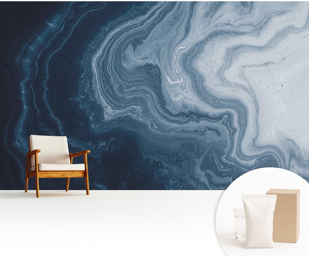 Wallfluent Fotobehang - Marine Vliesbehang - 416x254 cm - Blauwe Golven Muurschildering - Gang behang Abstractie - Fotobehang Vlies - Slaapkamer behang