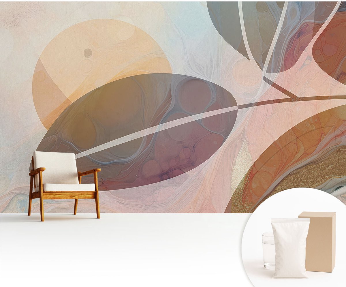 Wallfluent Fotobehang - Grijs Vliesbehang - 416x254 cm - Harmonieuze Bladeren Muurschildering - Gang behang Abstractie - Fotobehang Vlies - Slaapkamer behang