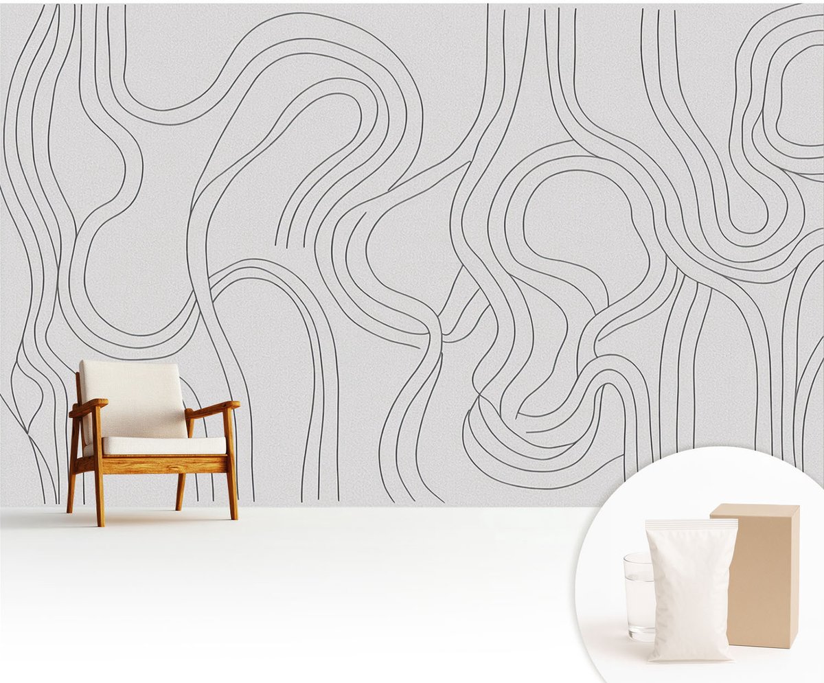 Wallfluent Fotobehang - Wit Vliesbehang - 416x254 cm - Organische Lijnen Fotobehang Vlies - Hal behang Abstractie - Muurschildering - Woonkamer behang