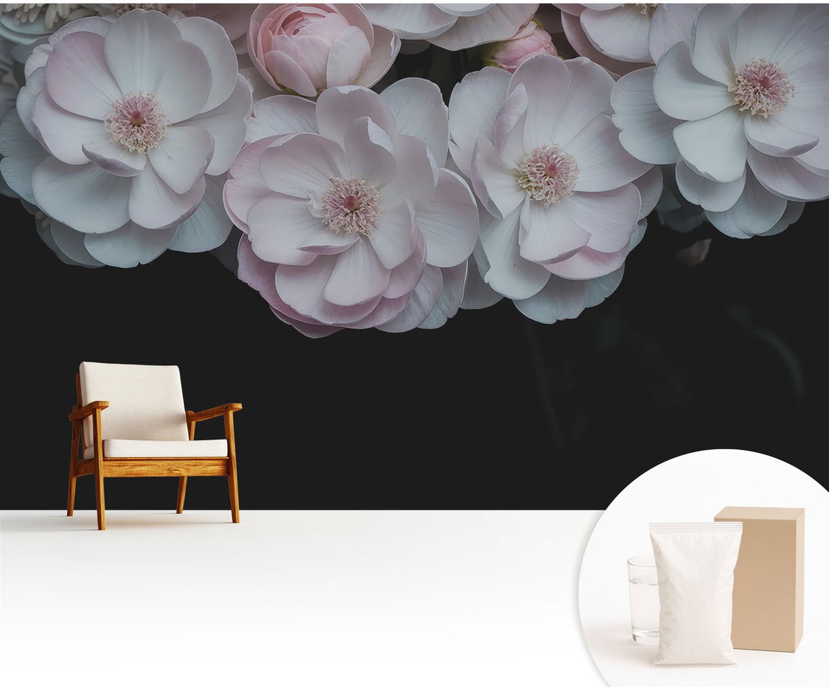 Wallfluent Fotobehang - Wit Vliesbehang - 416x254 cm - Een Delicaat Boeket Fotobehang Vlies - Hal behang Bloemen En Planten - Muurschildering - Woonkamer behang