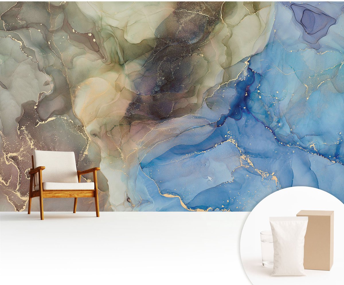 Wallfluent Fotobehang - Bruin Vliesbehang - 416x254 cm - Kleurrijk Abstract Muurschildering - Slaapkamer behang Deel - Fotobehang Vlies - Slaapkamer behang