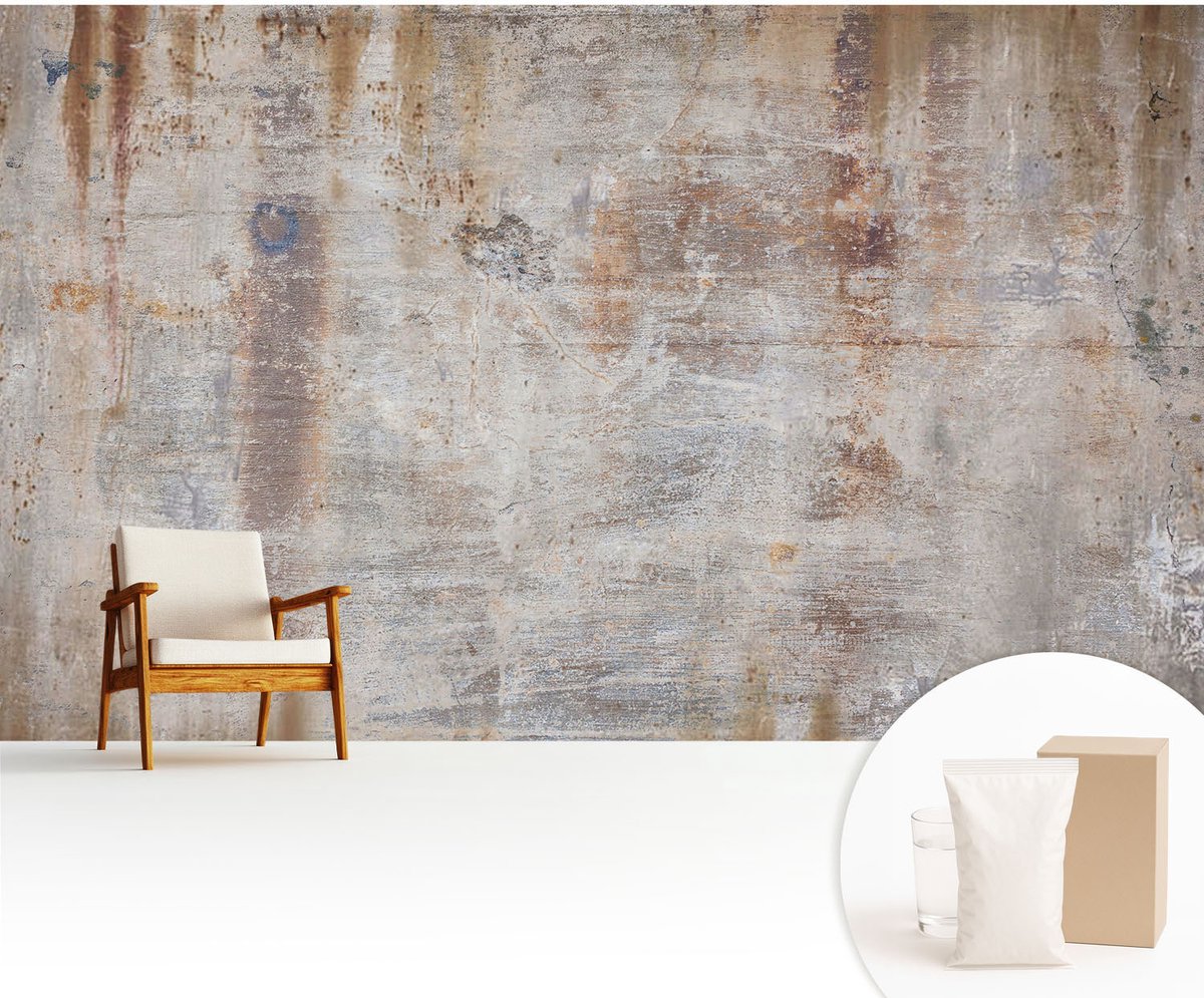 Wallfluent Fotobehang - Grijs Vliesbehang - 416x254 cm - Ruw Oppervlak Fotobehang Vlies - Hal behang Texturen - Muurschildering - Woonkamer behang