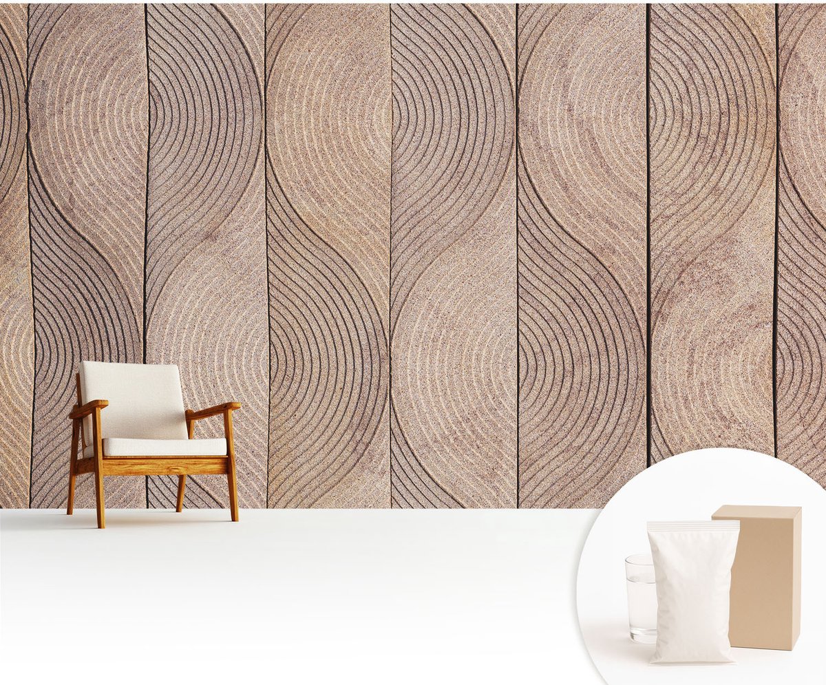 Wallfluent Fotobehang - Bruin Vliesbehang - 416x254 cm - Golven Van Hout Muurschildering - Gang behang Texturen - Fotobehang Vlies - Slaapkamer behang