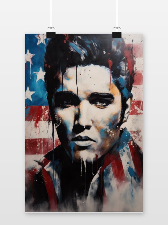 Muziek Poster - Elvis Presley - Rock - Abstract Portret - The King of Rock - Wanddecoratie - Amerikaanse Vlag - posters - formaat 50x70cm - S228