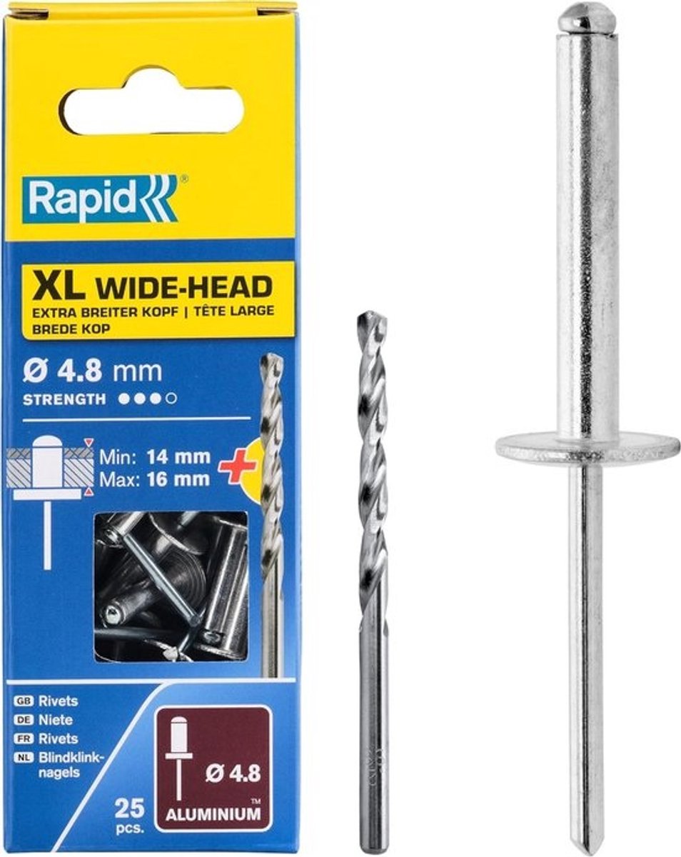 XL blindklinknagels Ø 4,8 mm - 9-12 mm klemspaan - 40 stuks - met boor voor rivetgrijpers
