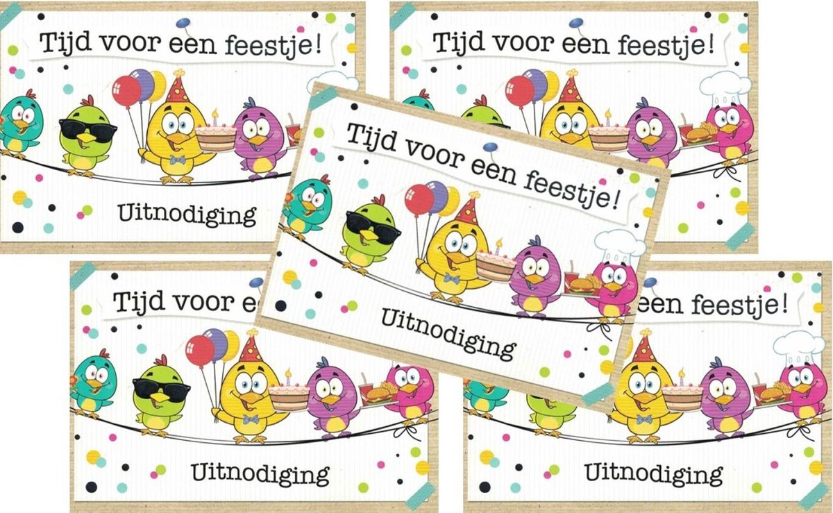 Uitnodigingskaarten - kinderfeestje - kom je op mijn feestje - ik geef een feestje - set van 5 - verjaardagsfeestje - uitnodiging