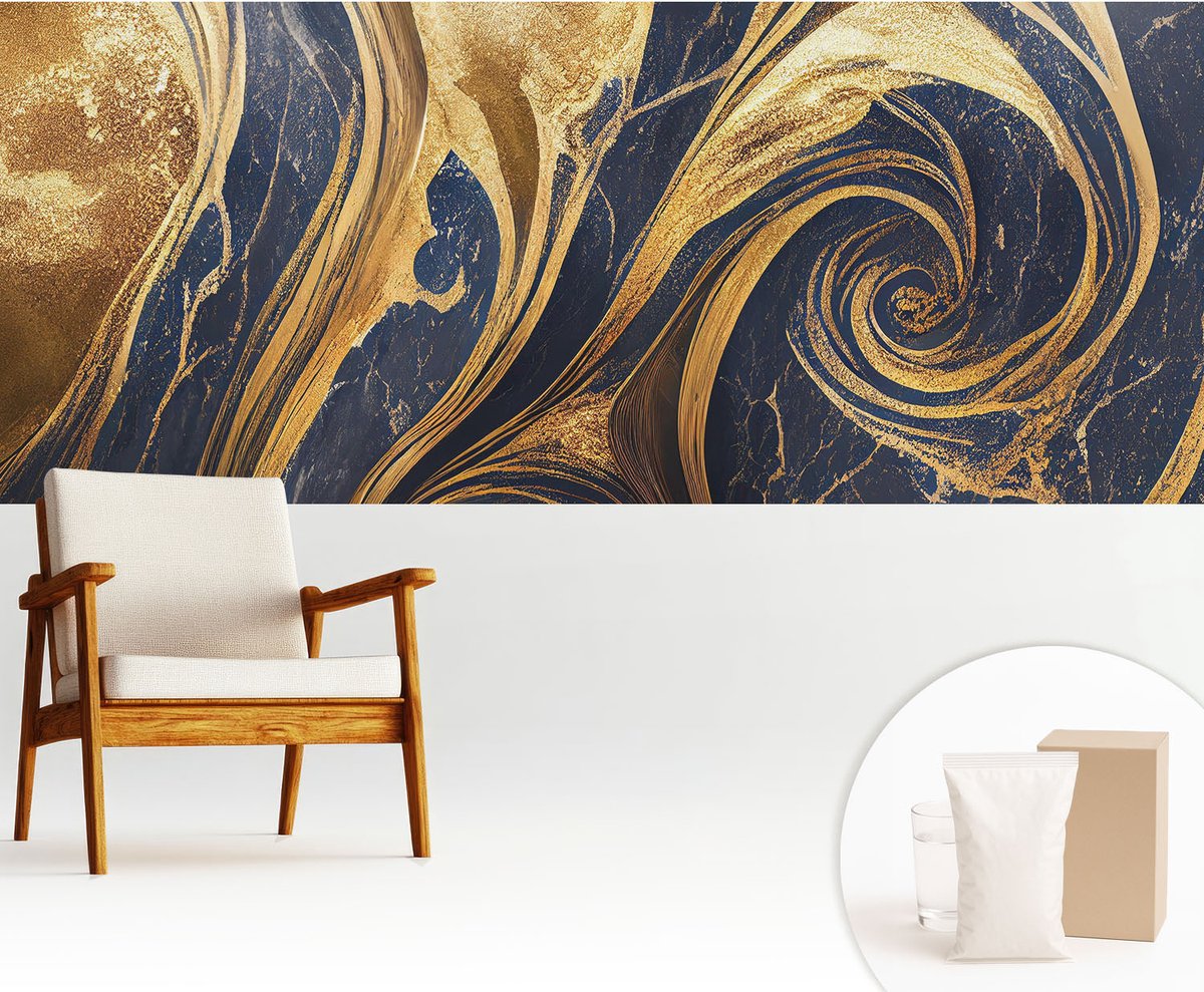 Wallfluent Fotobehang - Marine Vliesbehang - 250x104 cm - Marmerpatronen Muurschildering - Gang behang Abstractie - Fotobehang Vlies - Slaapkamer behang