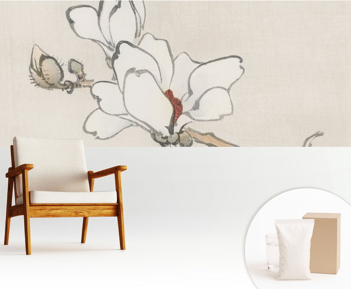 Wallfluent Fotobehang - Wit Vliesbehang - 250x104 cm - Delicate Magnolia'S Muurschildering - Gang behang Bloemen En Planten - Fotobehang Vlies - Gang behang