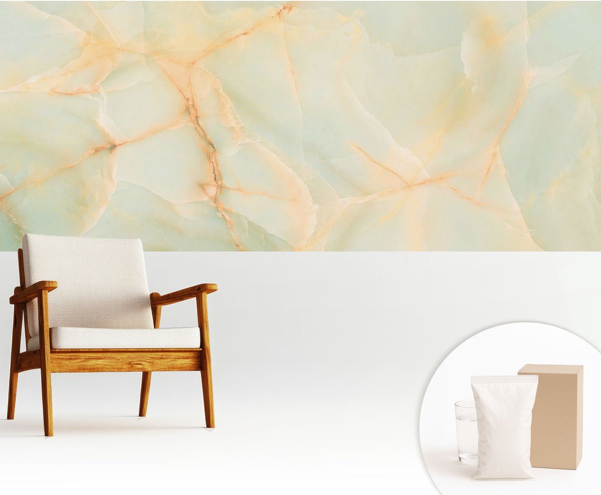 Wallfluent Fotobehang - Oranje Vliesbehang - 250x104 cm - Marmeren Elegantie Muurschildering - Slaapkamer behang Abstractie - Fotobehang Vlies - Slaapkamer behang
