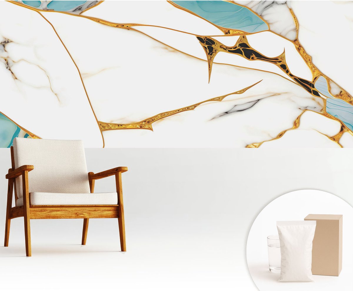 Wallfluent Fotobehang - Wit Vliesbehang - 250x104 cm - De Elegantie Van Marmer Fotobehang Vlies - Woonkamer behang Abstractie - Muurschildering - Woonkamer behang