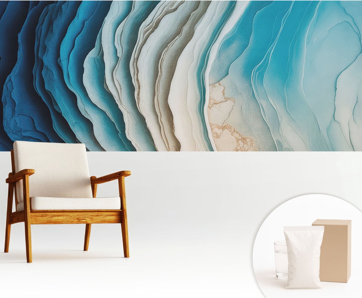 Wallfluent Fotobehang - Blauw Vliesbehang - 250x104 cm - Golven Van Harmonie Fotobehang Vlies - Hal behang Abstractie - Muurschildering - Woonkamer behang