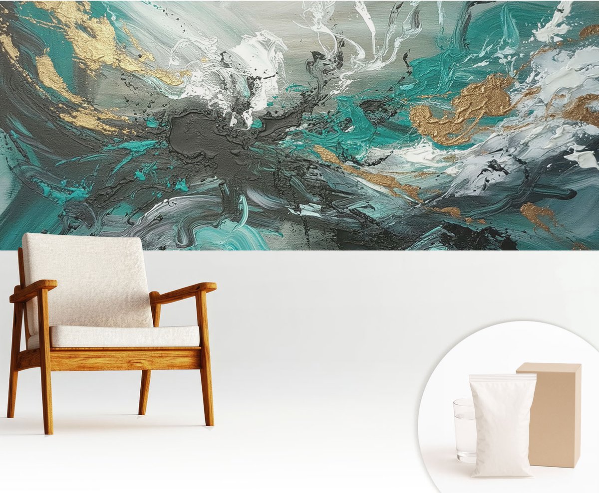 Wallfluent Fotobehang - Grijs Vliesbehang - 250x104 cm - Artistieke Wervelwind Fotobehang Vlies - Woonkamer behang Abstractie - Muurschildering - Woonkamer behang