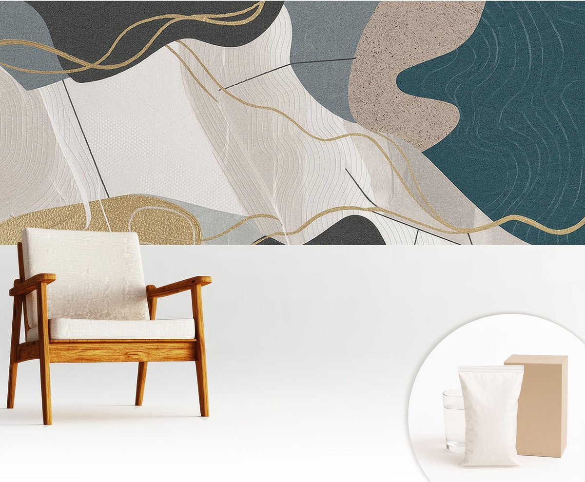 Wallfluent Fotobehang - Grijs Vliesbehang - 250x104 cm - Abstracte Vormen Muurschildering - Slaapkamer behang Abstractie - Fotobehang Vlies - Gang behang