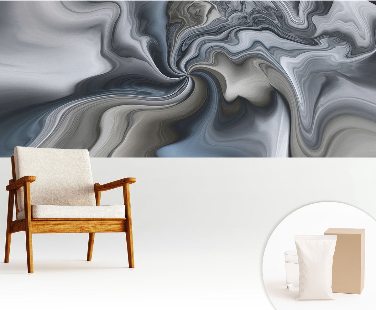 Wallfluent Fotobehang - Grijs Vliesbehang - 250x104 cm - Wervelende Wolken Muurschildering - Slaapkamer behang Abstractie - Fotobehang Vlies - Slaapkamer behang