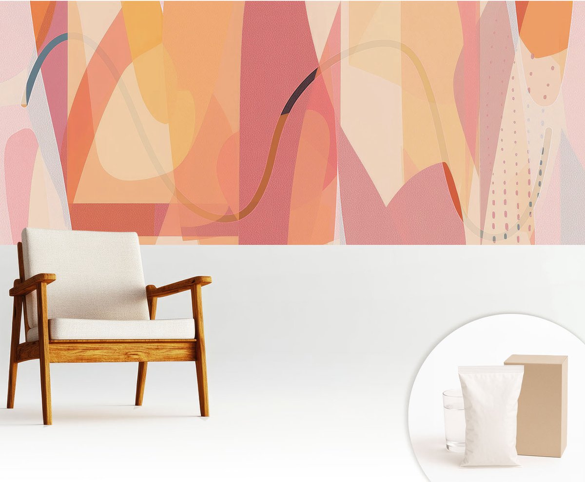 Wallfluent Fotobehang - Oranje Vliesbehang - 250x104 cm - Kleurrijke Abstractie Muurschildering - Gang behang Abstractie - Fotobehang Vlies - Slaapkamer behang
