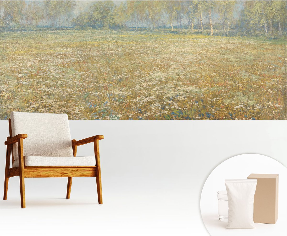 Wallfluent Fotobehang - Groente Vliesbehang - 250x104 cm - Bloeiend Veld Fotobehang Vlies - Hal behang Landschappen - Muurschildering - Woonkamer behang