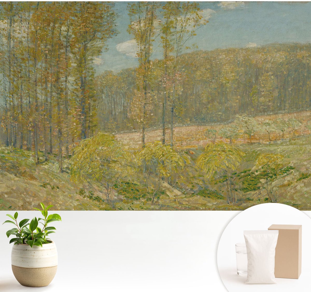 Wallfluent Fotobehang - Groente Vliesbehang - 104x70 cm - Boslandschap Muurschildering - Gang behang Landschappen - Fotobehang Vlies - Slaapkamer behang