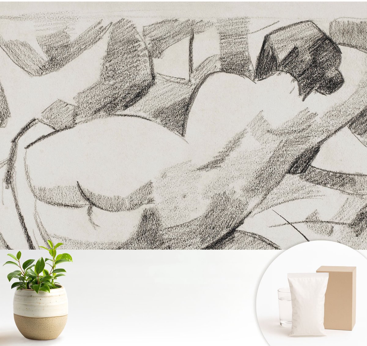 Wallfluent Fotobehang - Zwart-Wit Vliesbehang - 104x70 cm - Een Liggende Figuur Fotobehang Vlies - Hal behang Deel - Muurschildering - Hal behang
