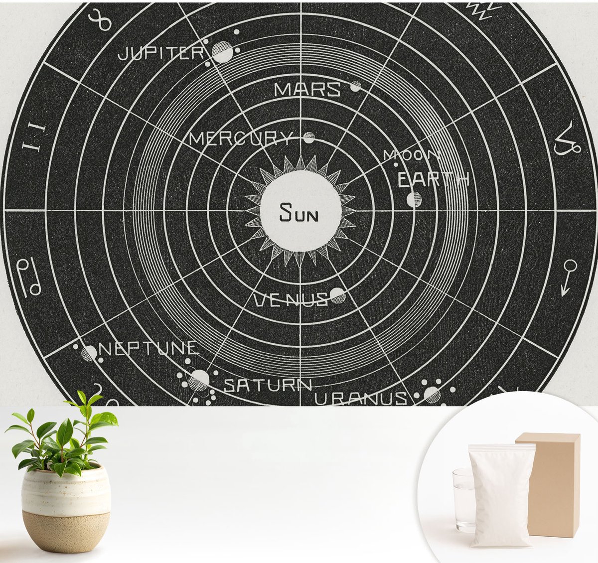 Wallfluent Fotobehang - Zwart Vliesbehang - 104x70 cm - Kosmisch Diagram Muurschildering - Slaapkamer behang Kosmos - Fotobehang Vlies - Slaapkamer behang