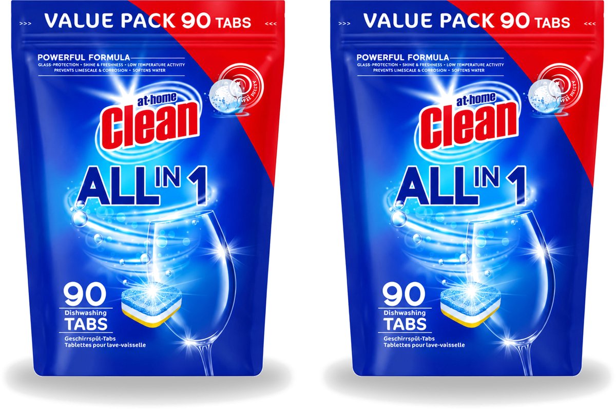 2 x At Home – Vaatwastabletten All-in-1 – Krachtige Reiniging – 90 Tabs - Voordeelverpakking - 2 stuks