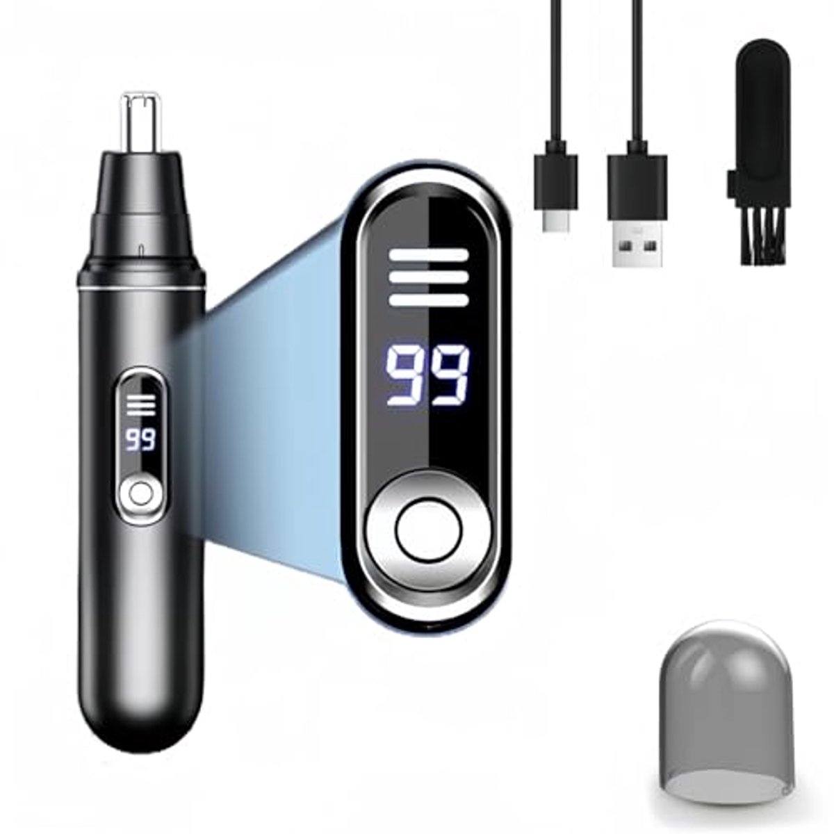 Professionele Elektrische Neus- en Oortrimmer – Dubbel Mes – LED Display – Waterdicht – Voor Baard, Wenkbrauwen en Gezichtshaar