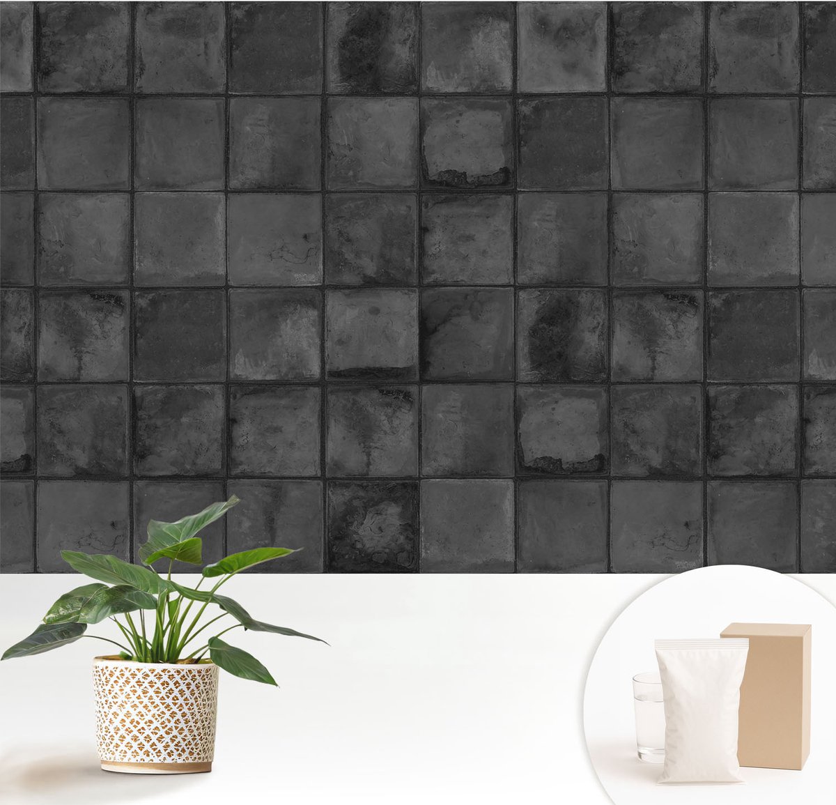 Wallfluent Fotobehang - Grijs Vliesbehang - 152x104 cm - Grijze Tegels Fotobehang Vlies - Hal behang Texturen - Muurschildering - Hal behang