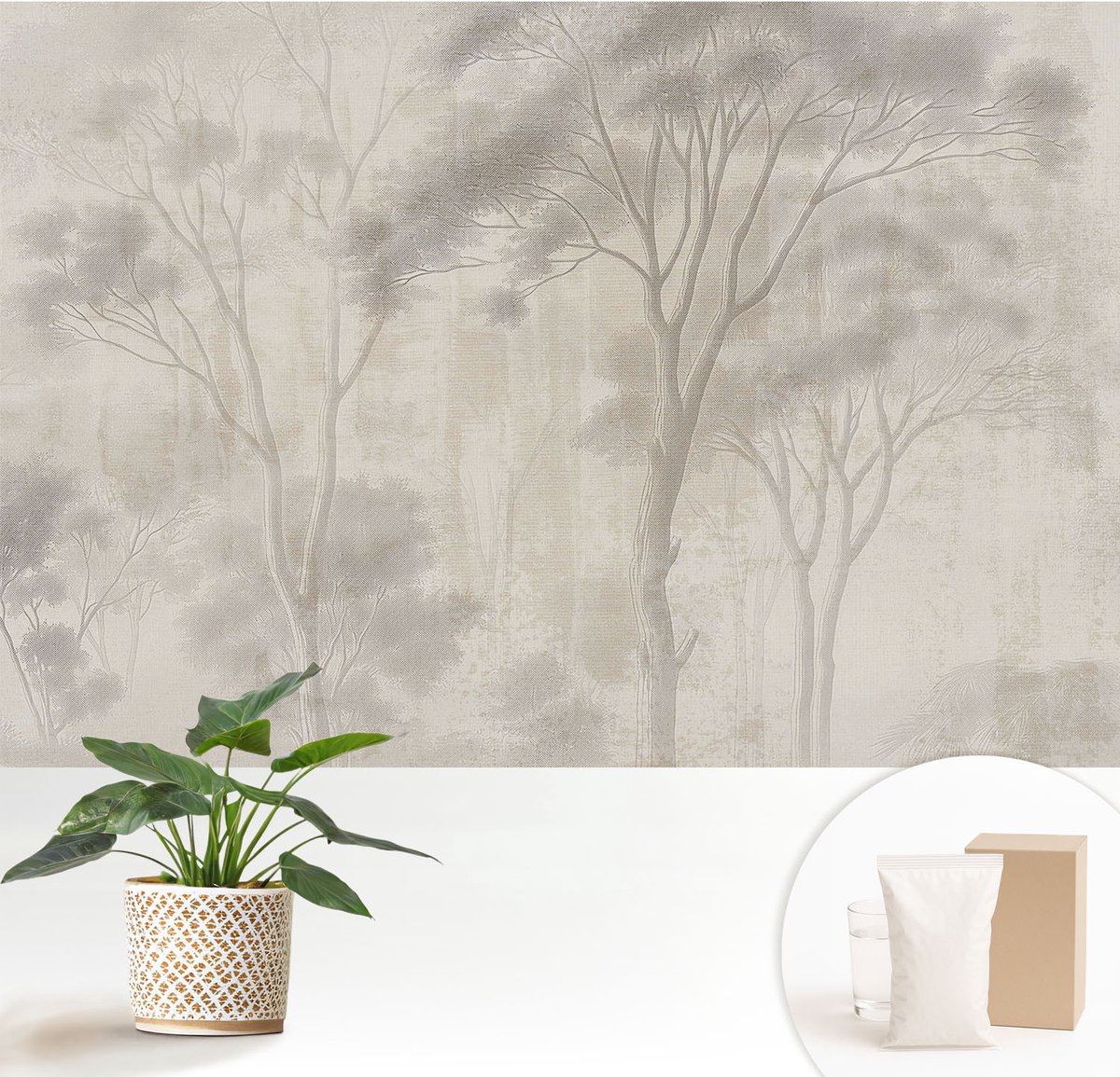 Wallfluent Fotobehang - Wit Vliesbehang - 152x104 cm - Stijlvolle Harmonie Fotobehang Vlies - Woonkamer behang Landschappen - Muurschildering - Hal behang