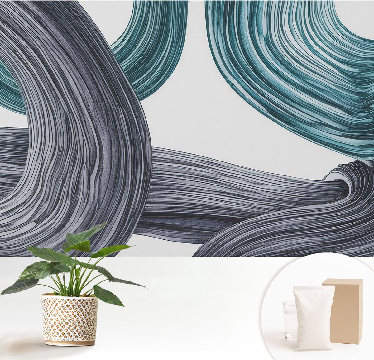 Wallfluent Fotobehang - Grijs Vliesbehang - 152x104 cm - Vloeistofleidingen Muurschildering - Gang behang Abstractie - Fotobehang Vlies - Slaapkamer behang