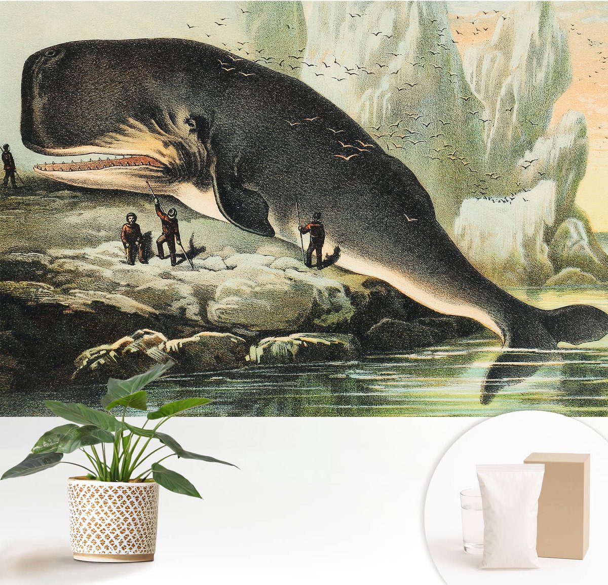 Wallfluent Fotobehang - Zwart Vliesbehang - 152x104 cm - Zeegigantisme Muurschildering - Gang behang Dieren - Fotobehang Vlies - Gang behang
