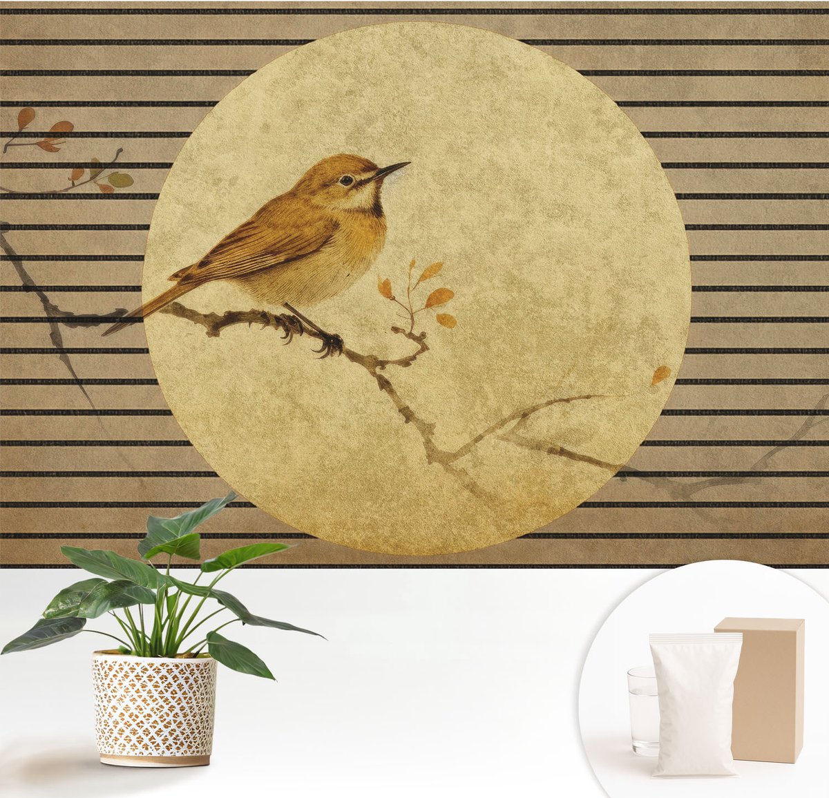 Wallfluent Fotobehang - Wit Vliesbehang - 152x104 cm - Harmonievogel Fotobehang Vlies - Hal behang Dieren - Muurschildering - Hal behang