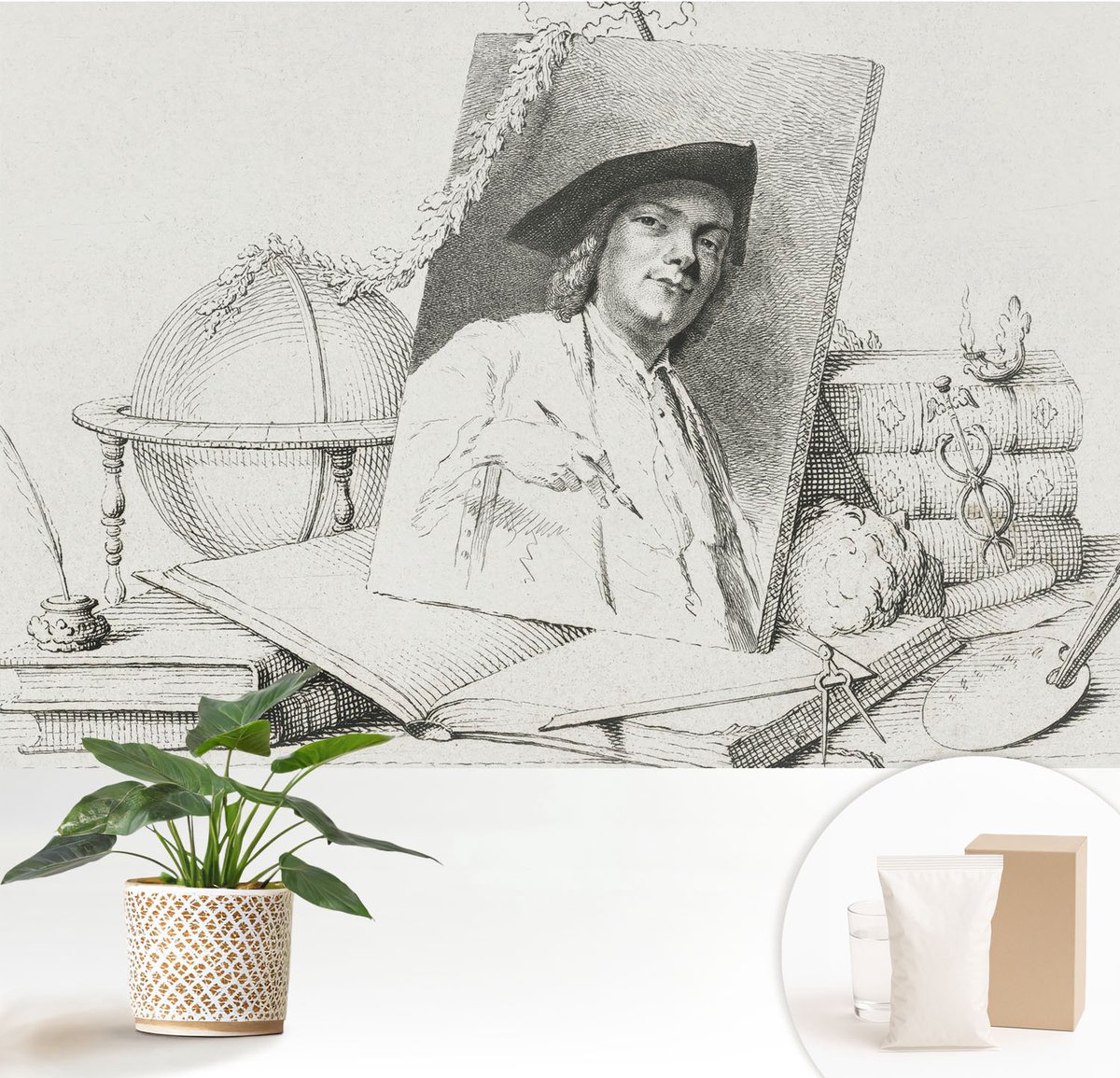 Wallfluent Fotobehang - Wit Vliesbehang - 152x104 cm - Artistiek Portret Muurschildering - Slaapkamer behang Deel - Fotobehang Vlies - Slaapkamer behang