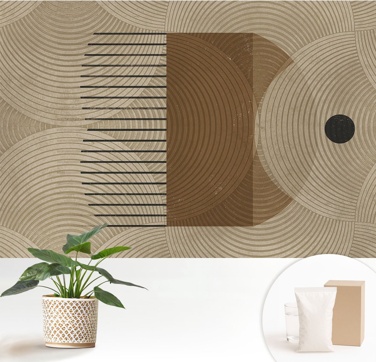 Wallfluent Fotobehang - Beige Vliesbehang - 152x104 cm - Geometrie Van Harmonie Muurschildering - Slaapkamer behang Achtergronden En Patronen - Fotobehang Vlies - Gang behang