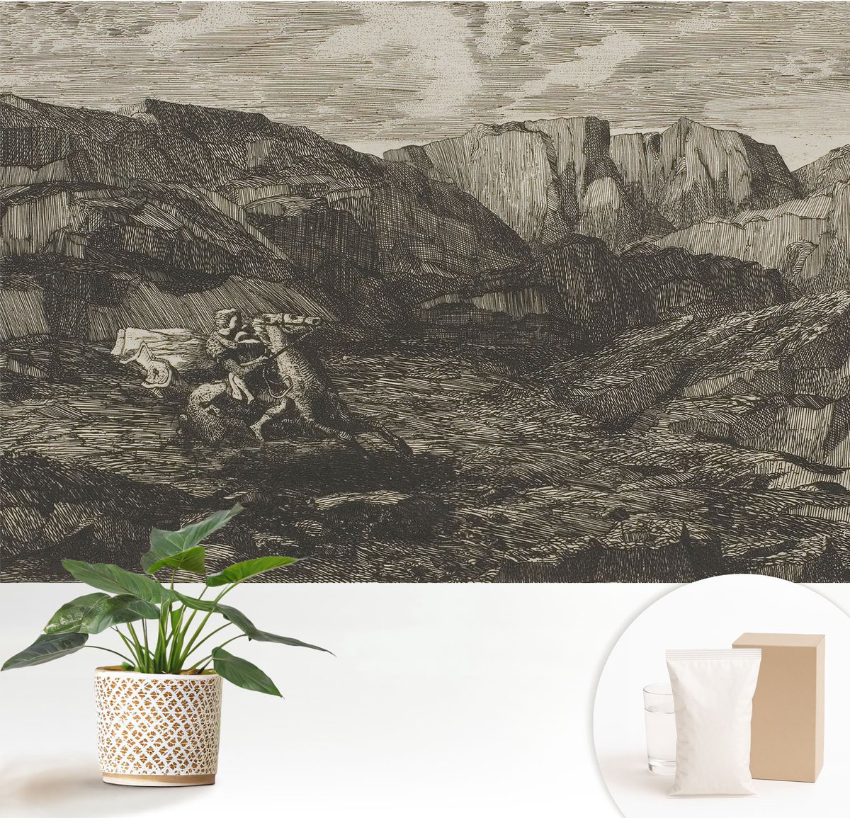 Wallfluent Fotobehang - Bruin Vliesbehang - 152x104 cm - Bergtocht Muurschildering - Slaapkamer behang Landschappen - Fotobehang Vlies - Slaapkamer behang