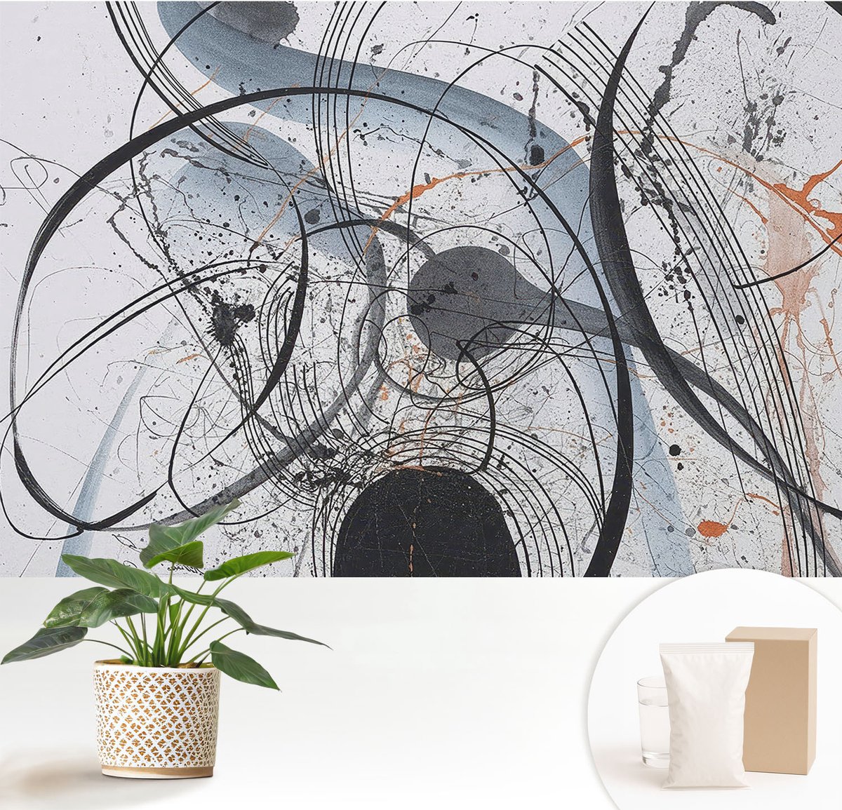 Wallfluent Fotobehang - Wit Vliesbehang - 152x104 cm - Expressieve Abstractie Muurschildering - Slaapkamer behang Abstractie - Fotobehang Vlies - Slaapkamer behang