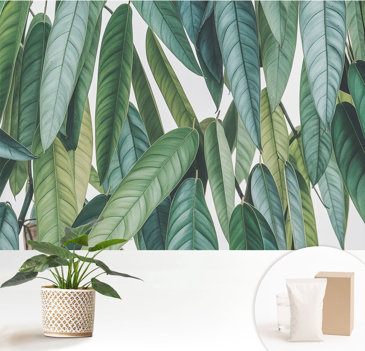 Wallfluent Fotobehang - Groente Vliesbehang - 152x104 cm - Natuurlijke Bladeren Muurschildering - Slaapkamer behang Bloemen En Planten - Fotobehang Vlies - Slaapkamer behang