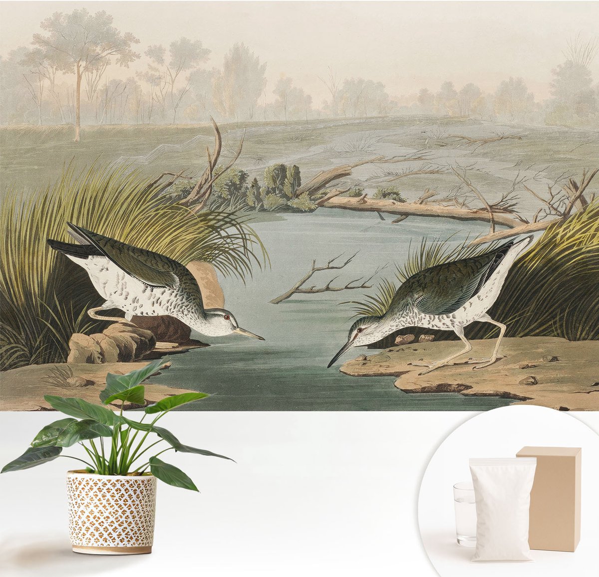 Wallfluent Fotobehang - Beige Vliesbehang - 152x104 cm - Een Vredig Landschap Fotobehang Vlies - Hal behang Landschappen - Muurschildering - Woonkamer behang