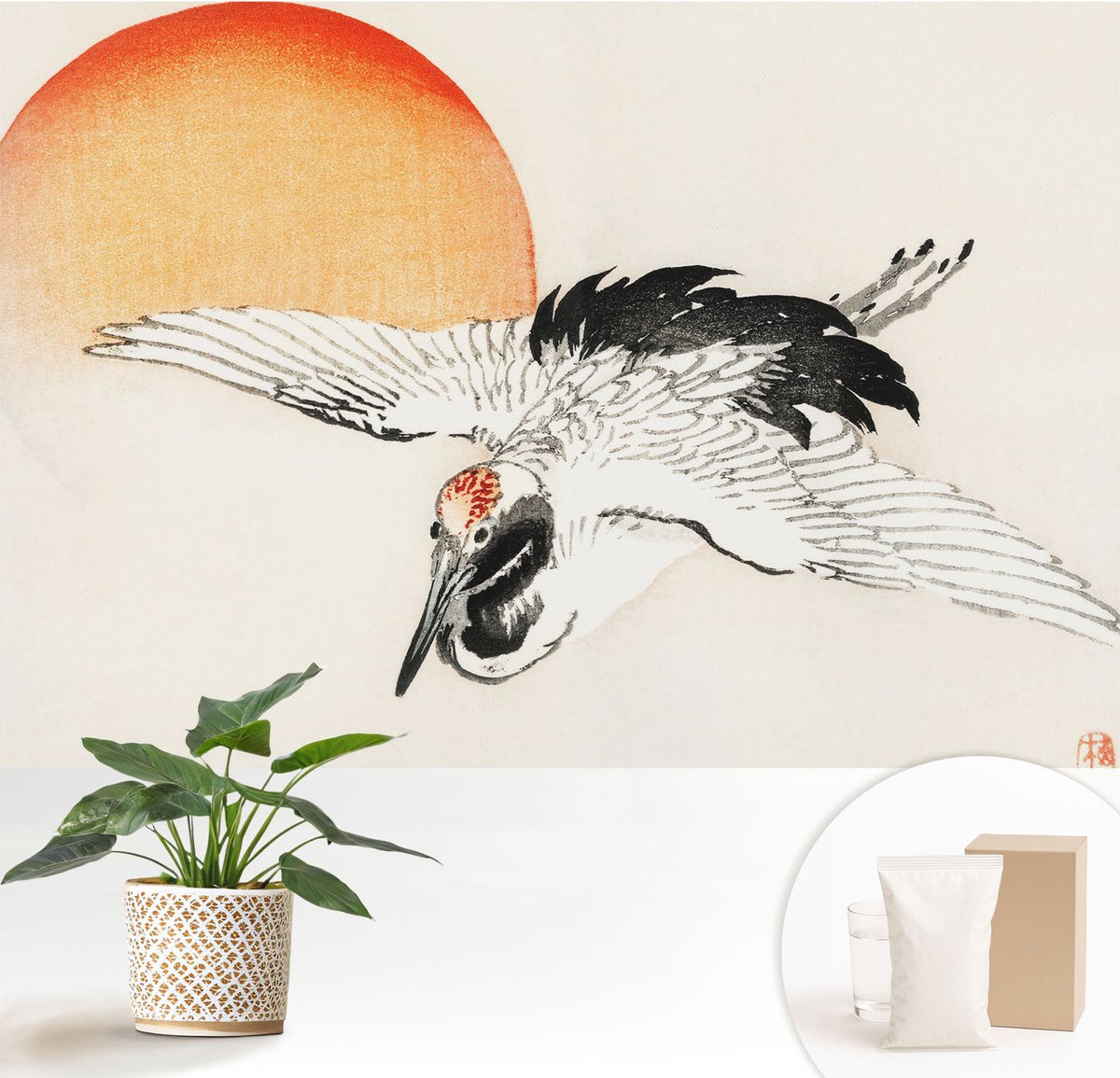 Wallfluent Fotobehang - Wit Vliesbehang - 152x104 cm - Elegante Kraan Muurschildering - Slaapkamer behang Deel - Fotobehang Vlies - Gang behang