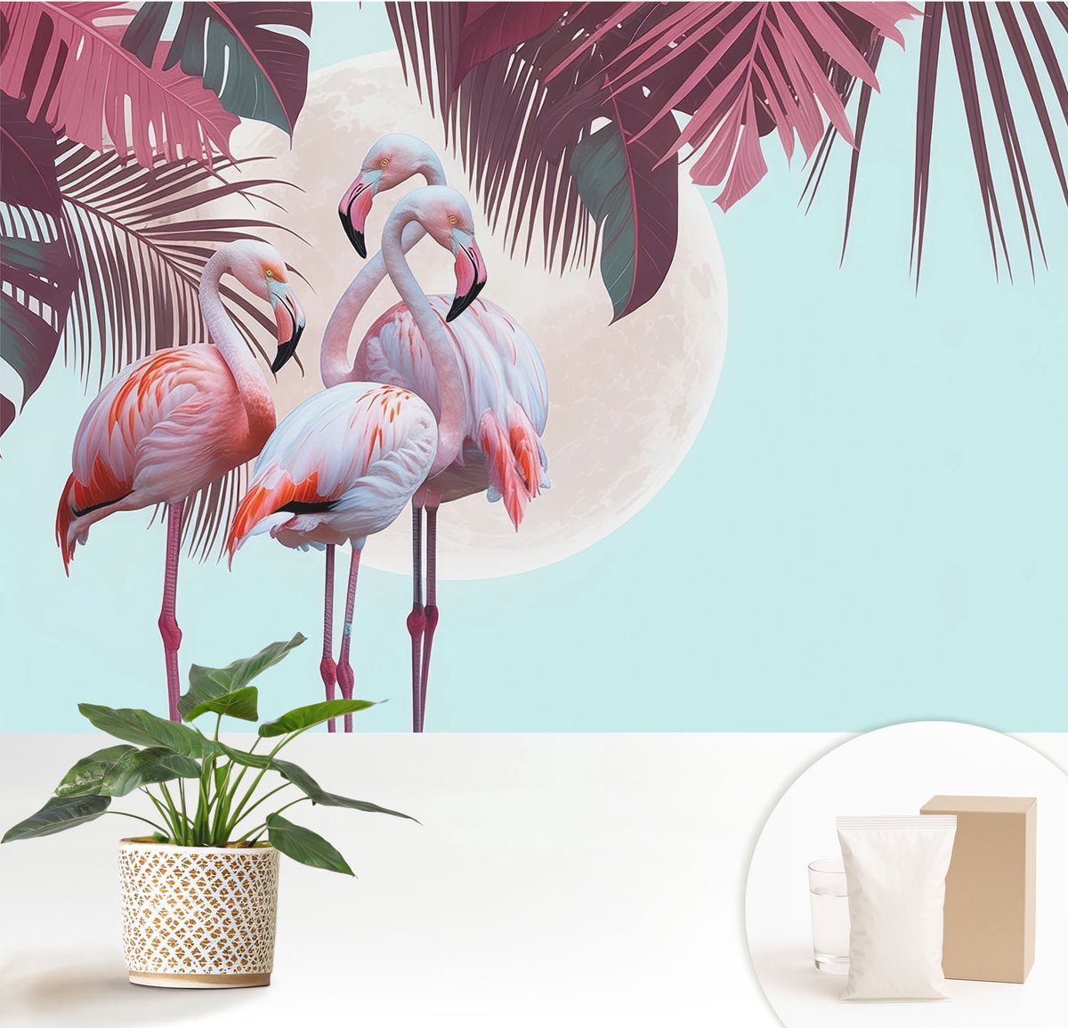 Wallfluent Fotobehang - Roze Vliesbehang - 152x104 cm - Exotische Vogels Fotobehang Vlies - Woonkamer behang Dieren - Muurschildering - Hal behang