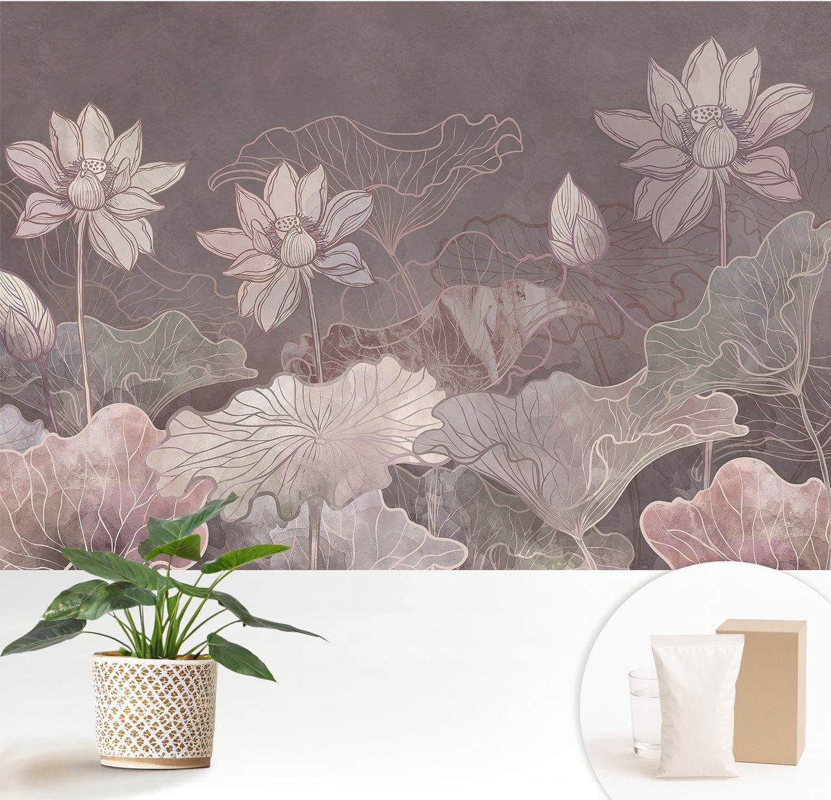 Wallfluent Fotobehang - Bruin Vliesbehang - 152x104 cm - Vreedzame Plantkunde Fotobehang Vlies - Woonkamer behang Bloemen En Planten - Muurschildering - Hal behang