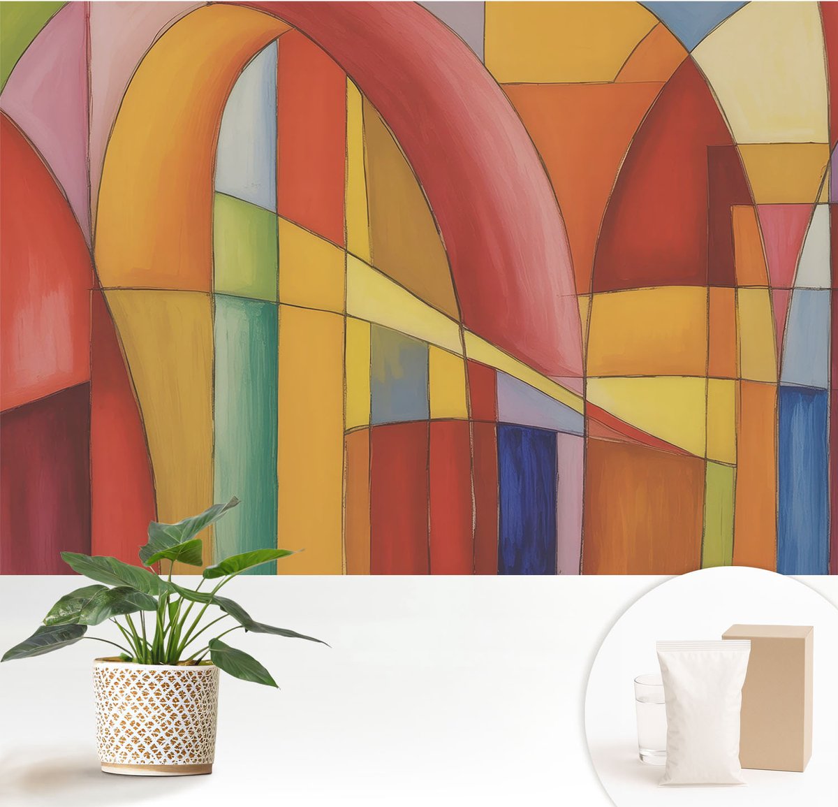 Wallfluent Fotobehang - Rood Vliesbehang - 152x104 cm - Energievormen Muurschildering - Slaapkamer behang Abstractie - Fotobehang Vlies - Slaapkamer behang