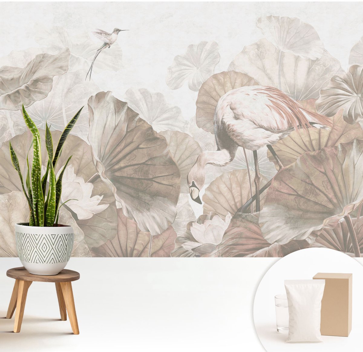 Wallfluent Fotobehang - Beige Vliesbehang - 208x146 cm - Elegante Natuur Fotobehang Vlies - Hal behang Landschappen - Muurschildering - Woonkamer behang