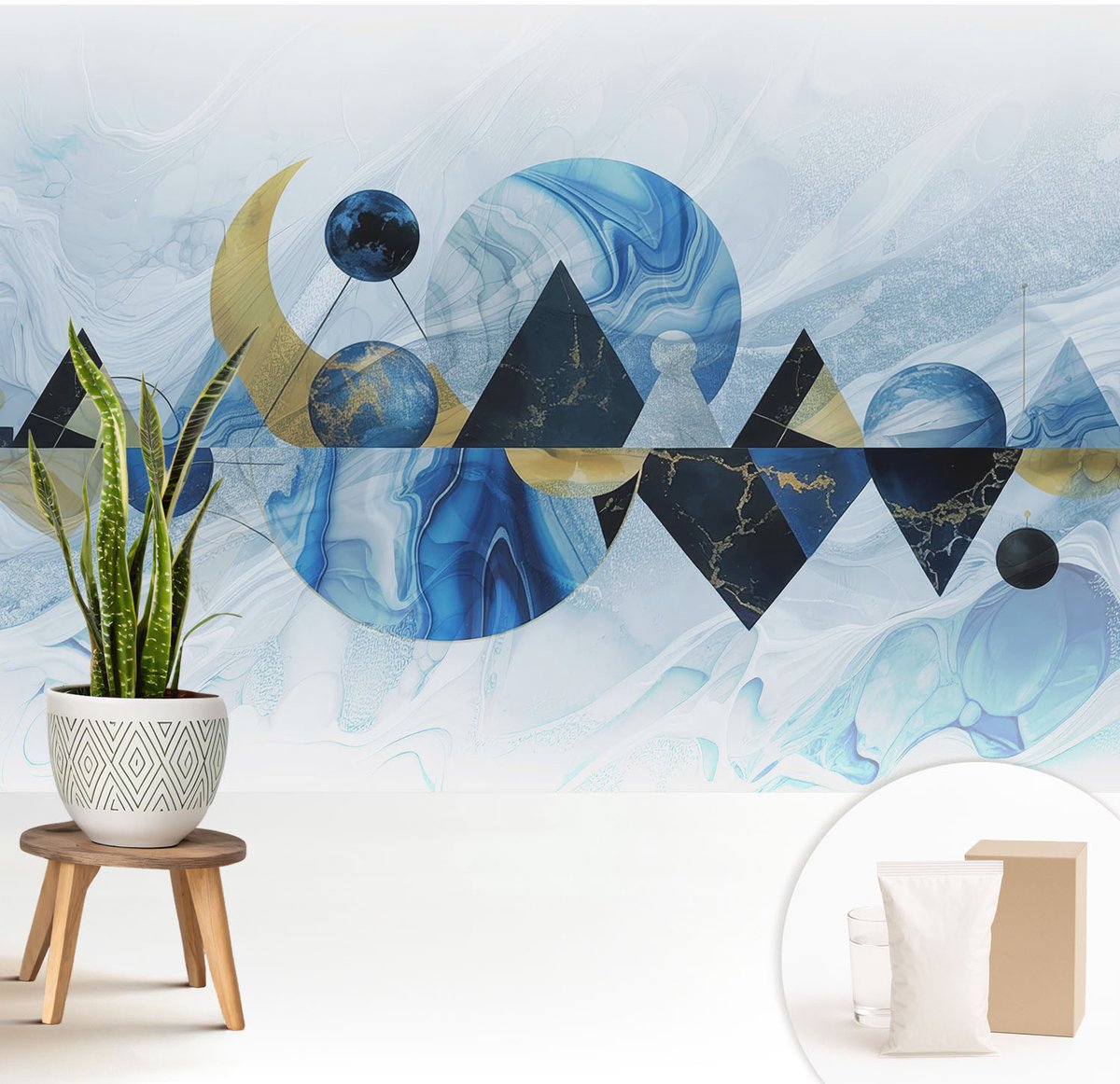 Wallfluent Fotobehang - Wit Vliesbehang - 208x146 cm - Kosmische Elegantie Muurschildering - Slaapkamer behang Abstractie - Fotobehang Vlies - Slaapkamer behang