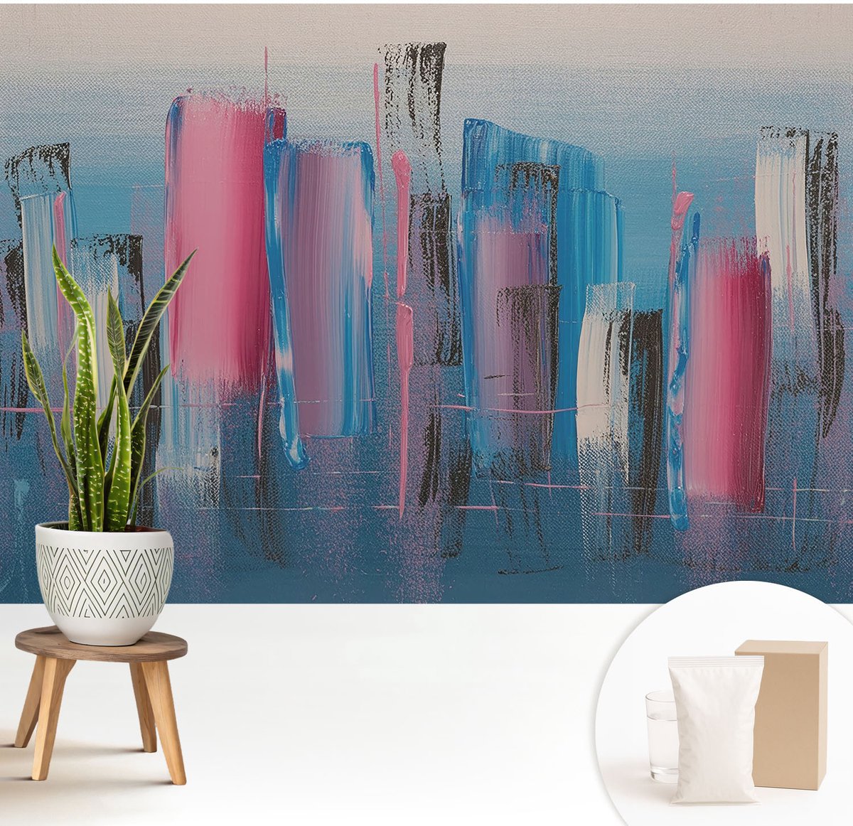 Wallfluent Fotobehang - Blauw Vliesbehang - 208x146 cm - Abstracte Strepen Fotobehang Vlies - Hal behang Abstractie - Muurschildering - Woonkamer behang