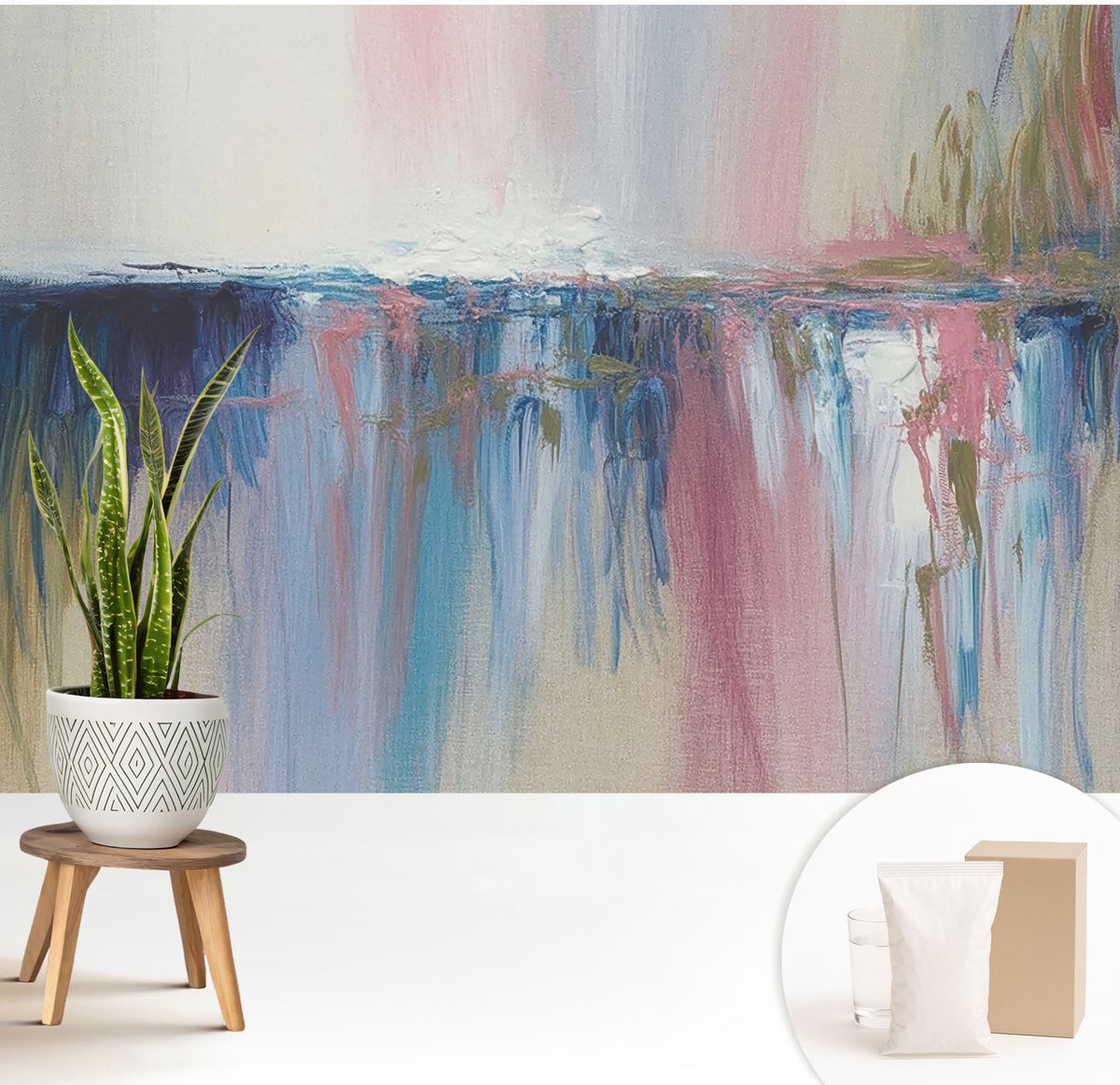 Wallfluent Fotobehang - Grijs Vliesbehang - 208x146 cm - Kleurrijke Abstractie Muurschildering - Slaapkamer behang Abstractie - Fotobehang Vlies - Slaapkamer behang