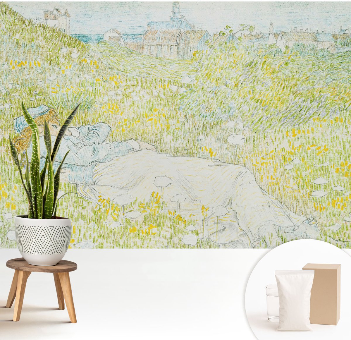 Wallfluent Fotobehang - Groente Vliesbehang - 208x146 cm - Lente Ontspanning Fotobehang Vlies - Woonkamer behang Landschappen - Muurschildering - Woonkamer behang